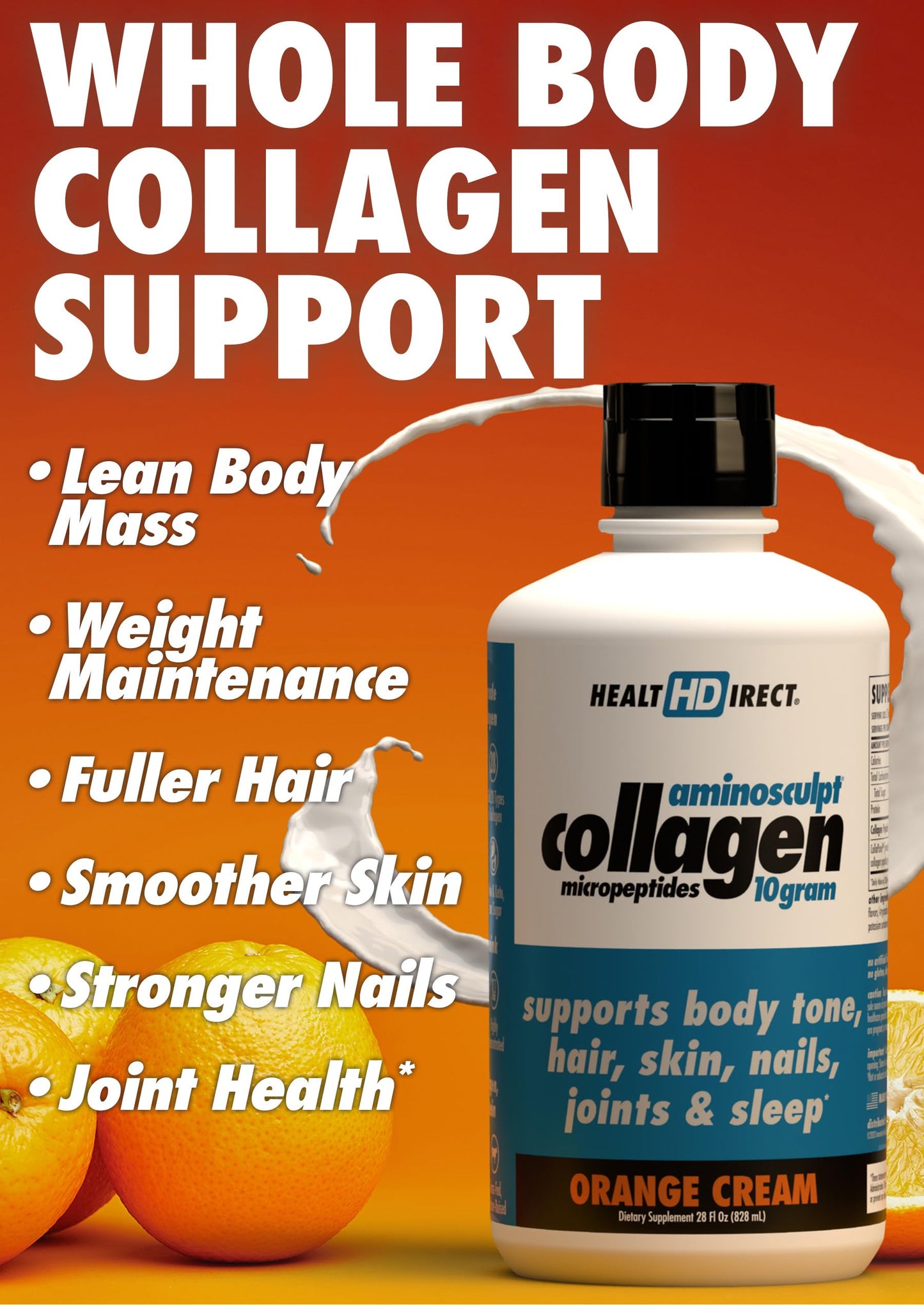 HEALTH DIRECT – AminoSculpt Liquid Collagen Micropeptides – 28 FL Oz – 28 Servings – 10 Grams of Premium Medical-Grade Liquid Collagen for Women – Orange Cream