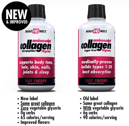 HEALTH DIRECT AminoSculpt Sugar-Free Liquid Collagen – Tart Cherry, 30 oz