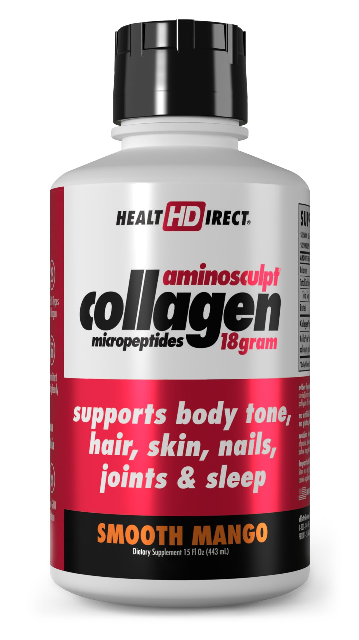 HEALTH DIRECT AminoSculpt Sugar-Free Liquid Collagen | Grass-Fed, Medical-Grade, Mango Flavor – 15 oz