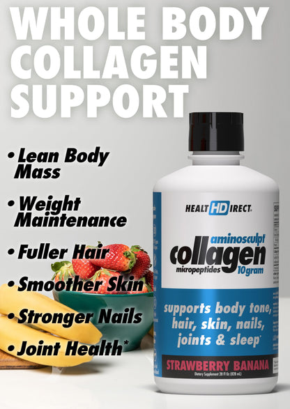 HEALTH DIRECT AminoSculpt Liquid Collagen Micropeptides – 28 oz | 28 Servings | 10 g Medical-Grade Liquid Collagen for Women – Strawberry Banana