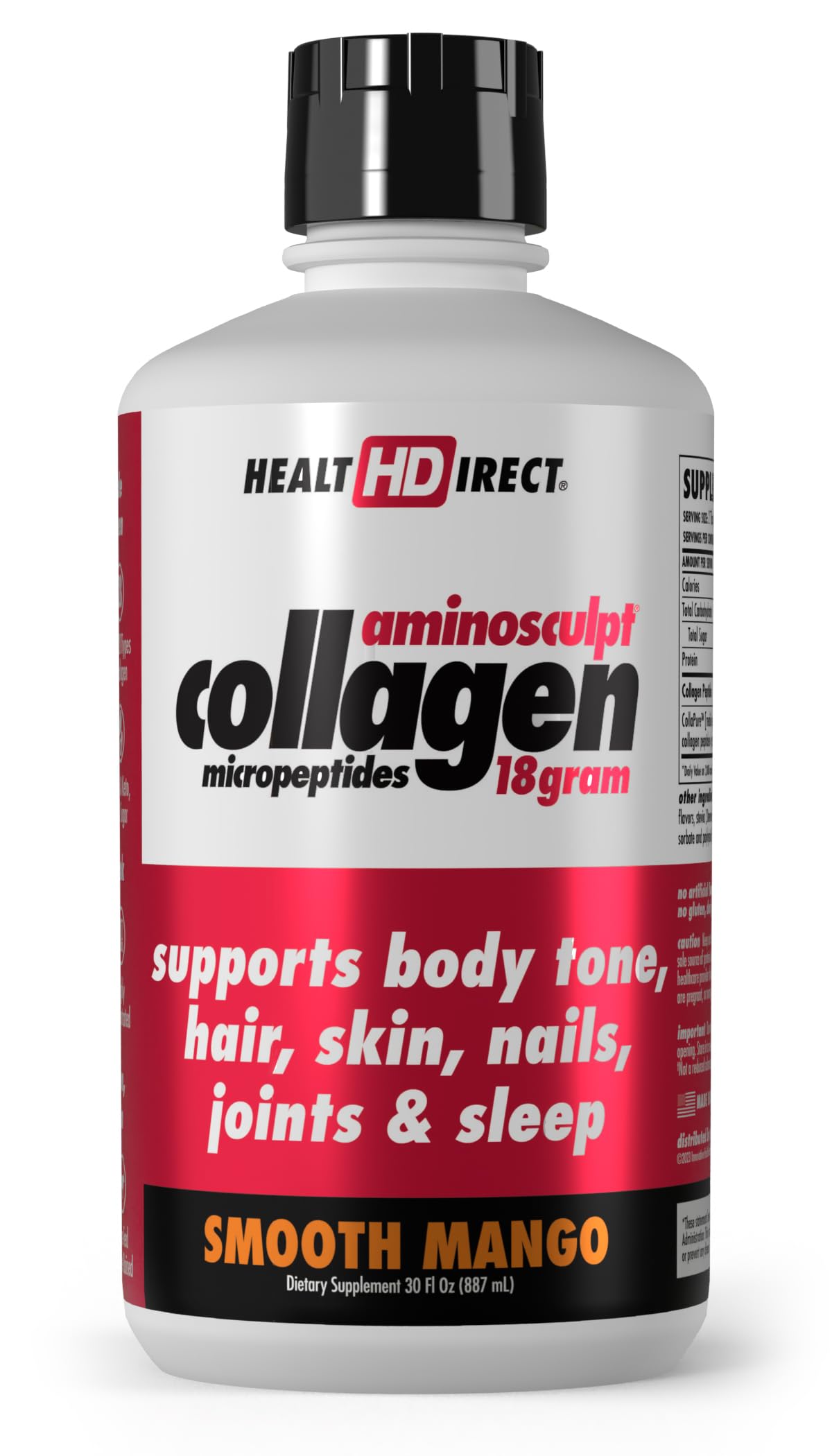 HEALTH DIRECT AminoSculpt Sugar-Free Liquid Collagen — High Potency, Grass-Fed, Mango | 30 oz