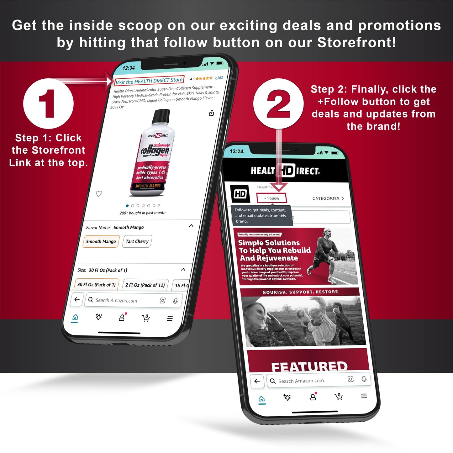 HEALTH DIRECT Medical-Grade Liquid Collagen Shots – AminoSculpt Sugar-Free Strawberry Banana (12 x 2oz)