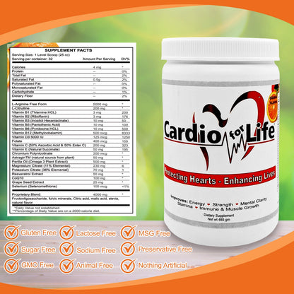 Health Guardian Cardio for Life L-Arginine Powder 16oz – Natural NO Support (Orange)
