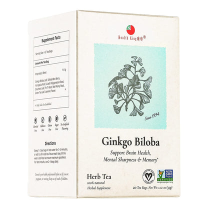 Health King Ginkgo Biloba Tea – Herbal Teabags, 20 Count Box