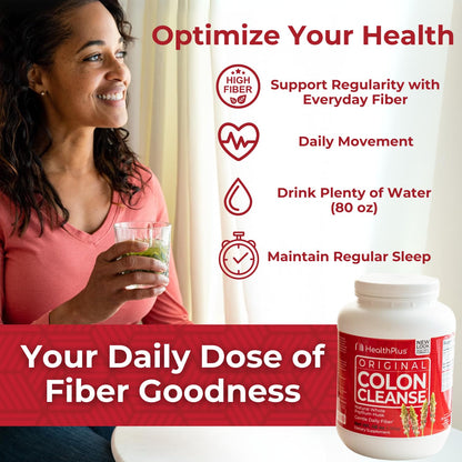 Health Plus Colon Cleanse Digestive Support - All-Natural Daily Fiber for Regularity & Bloating Reduction | Heart Health | 48 oz, 194 Servings