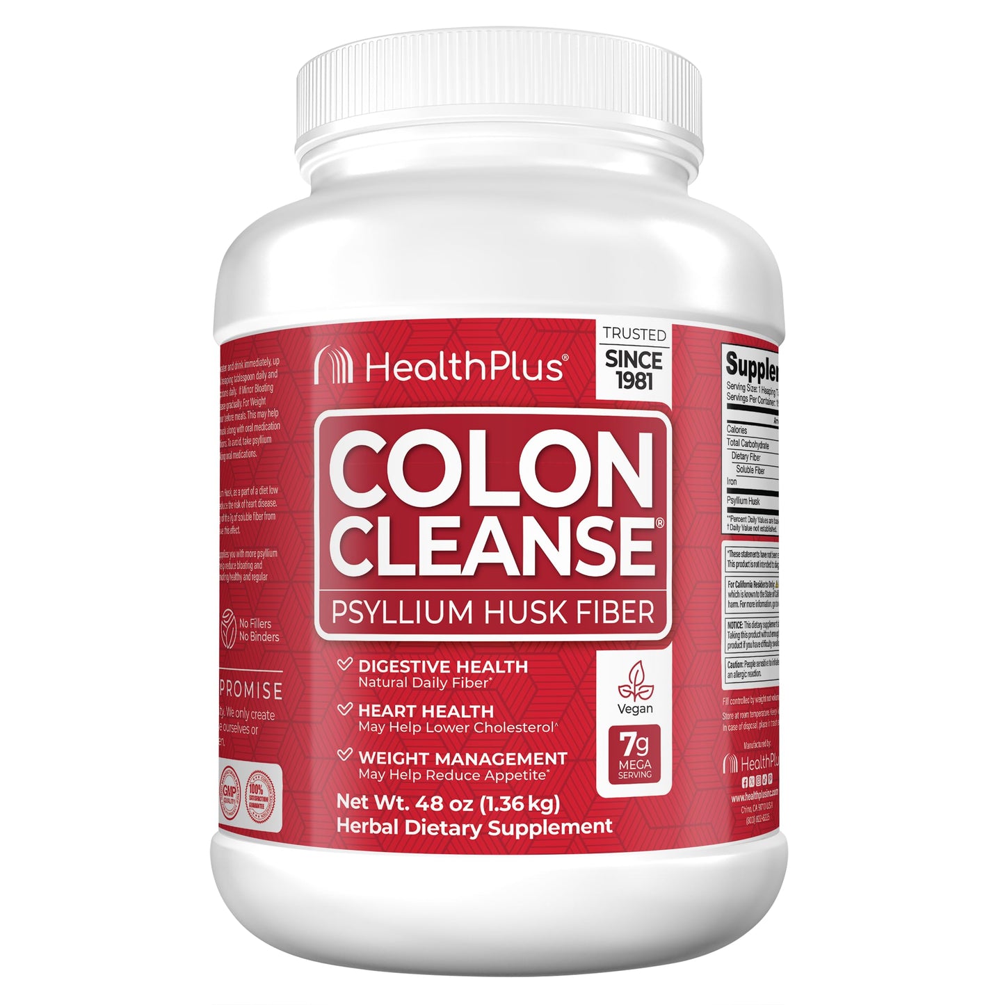 Health Plus Colon Cleanse Digestive Support - All-Natural Daily Fiber for Regularity & Bloating Reduction | Heart Health | 48 oz, 194 Servings