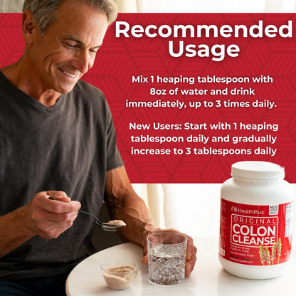 Health Plus Colon Cleanse Digestive Support - All-Natural Daily Fiber for Regularity & Bloating Reduction | Heart Health | 48 oz, 194 Servings
