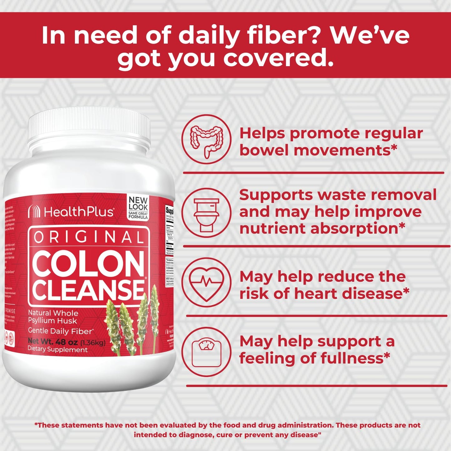 Health Plus Colon Cleanse Digestive Support - All-Natural Daily Fiber for Regularity & Bloating Reduction | Heart Health | 48 oz, 194 Servings