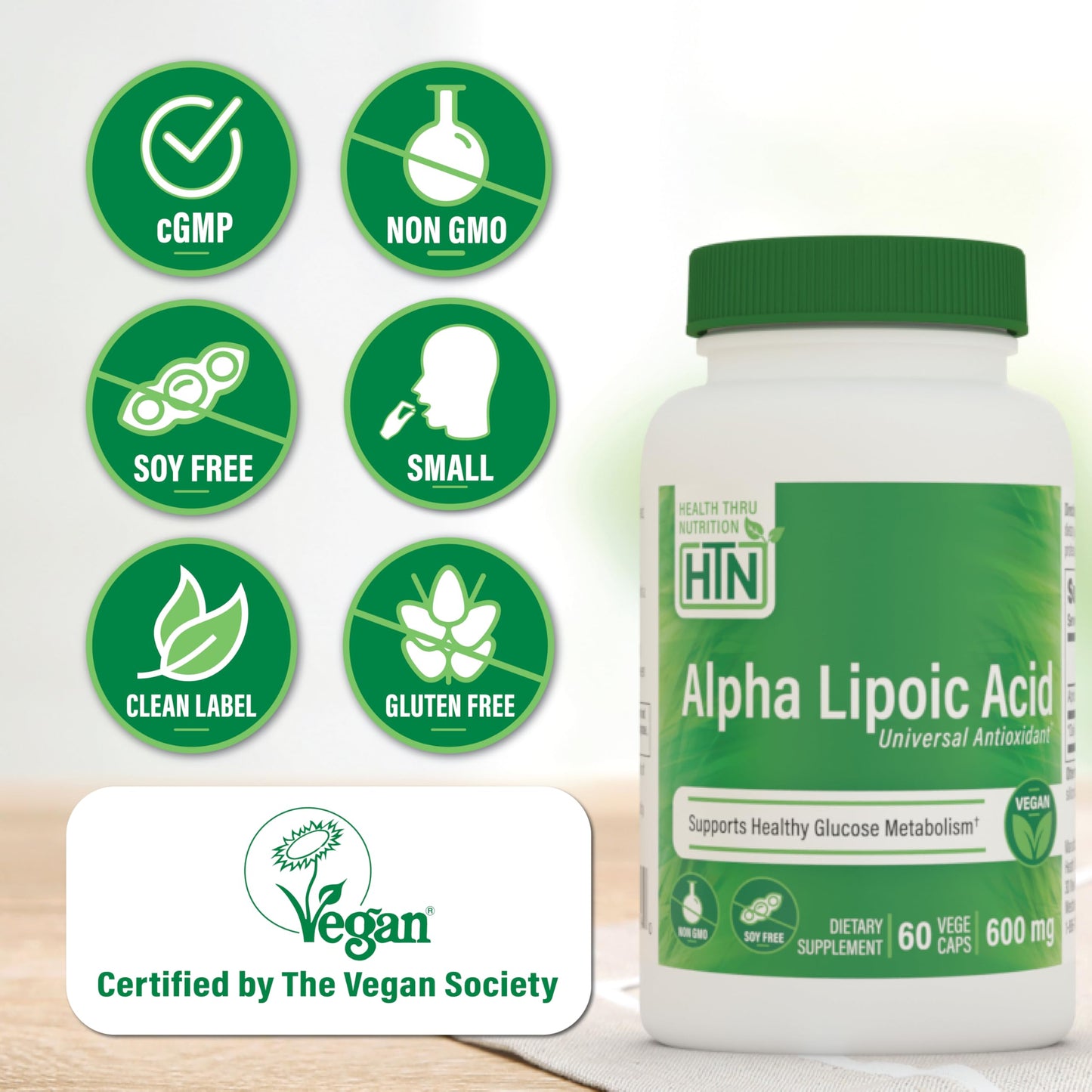 Health Thru Nutrition Alpha Lipoic Acid 600mg (60 Servings) – Vegan, Non-GMO, Gluten Free