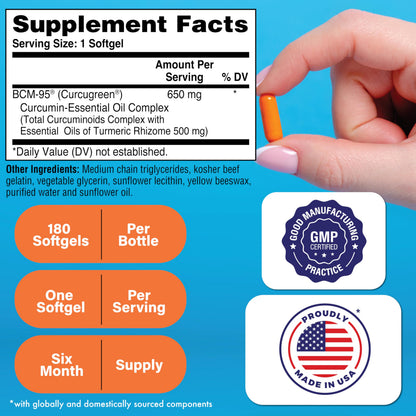 Health Thru Nutrition Curcu-Gel 650mg BCM-95 CurcuGreen Turmeric Curcumin – High Absorption, Non-GMO, 180 Count