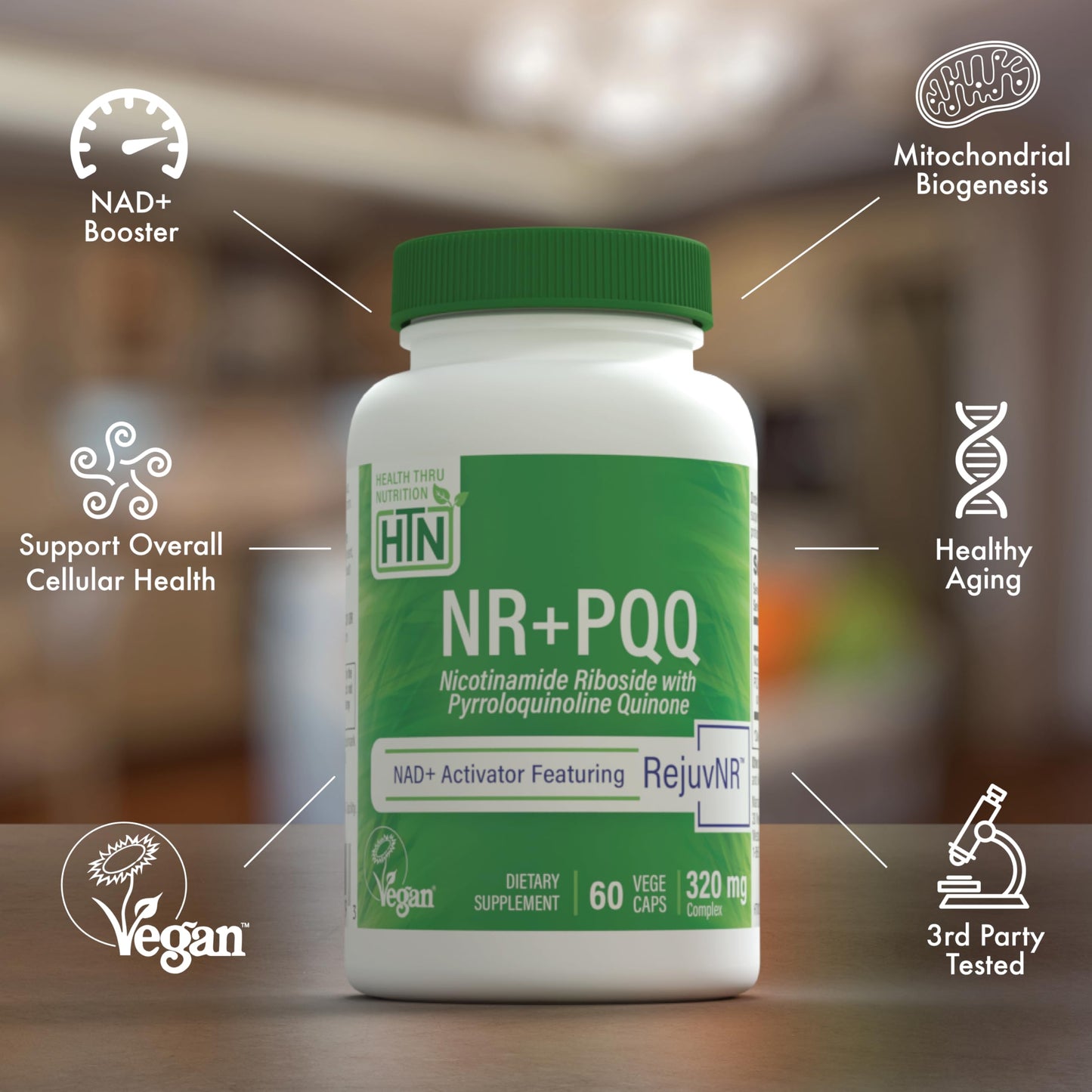NAD+ Activator NR + PQQ - 300mg NR, 20mg PQQ | Pack of 60 | Non-GMO