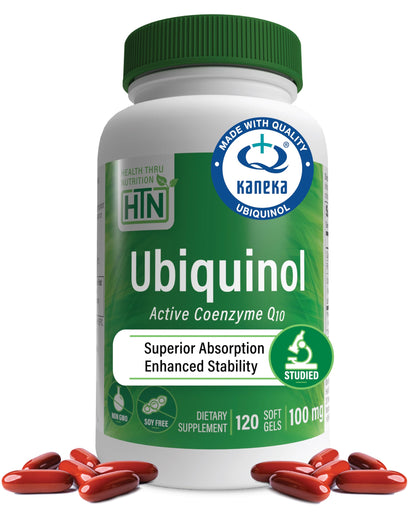 Health Thru Nutrition Ubiquinol 100mg - Kaneka QH, 120 Softgels, 3rd-Party Tested, Enhanced Bioavailability, Non-GMO