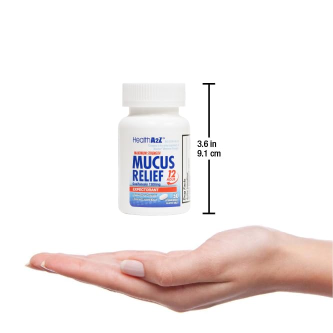 HealthA2Z Mucus Relief – Guaifenesin 1200 mg, 50 Tablets, 12-Hour Expectorant