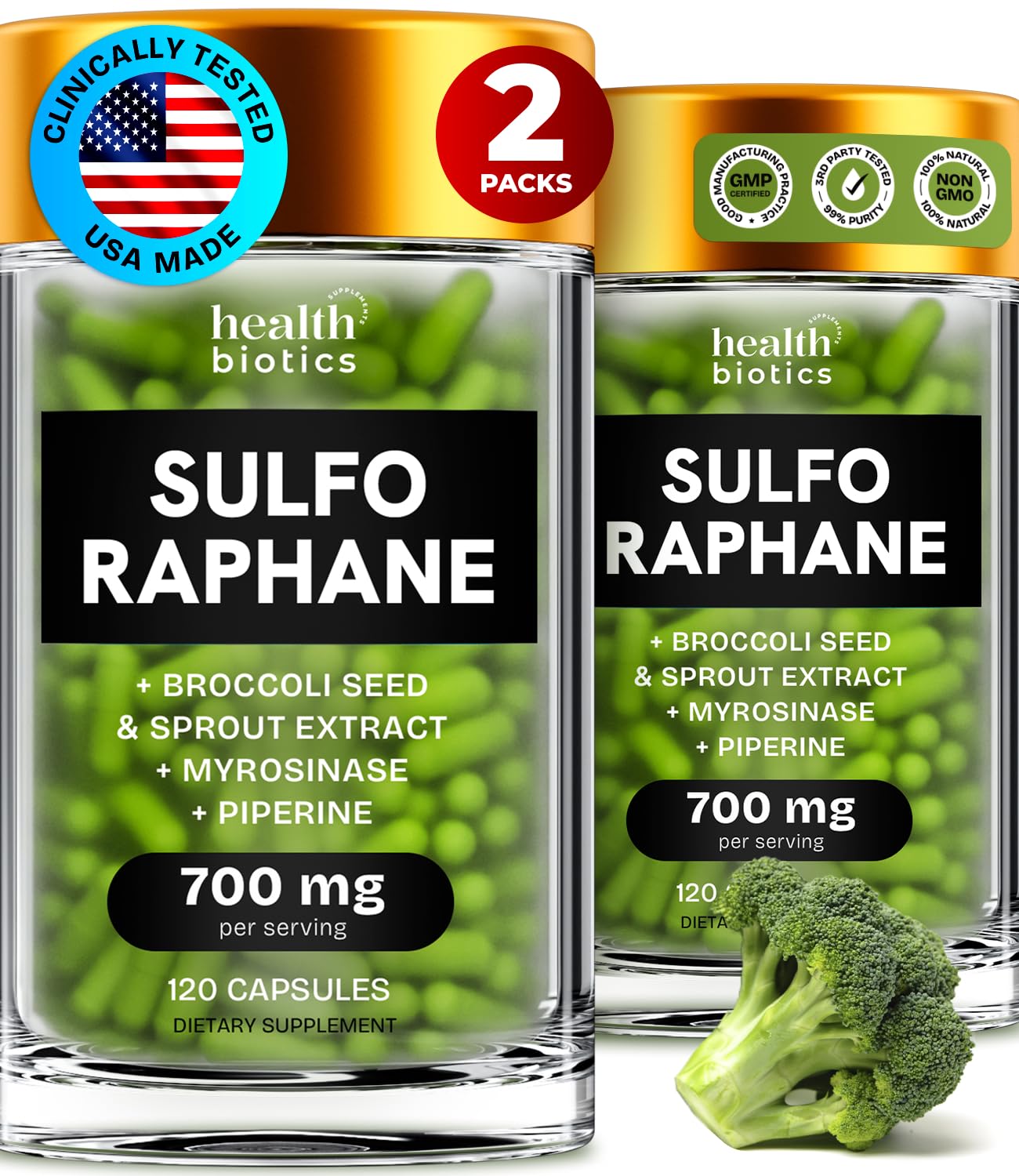 Healthbiotics Sulforaphane Supplement | Organic Broccoli Sprouts & Stabilized Sulforaphane – 240 Pills (2 Packs)