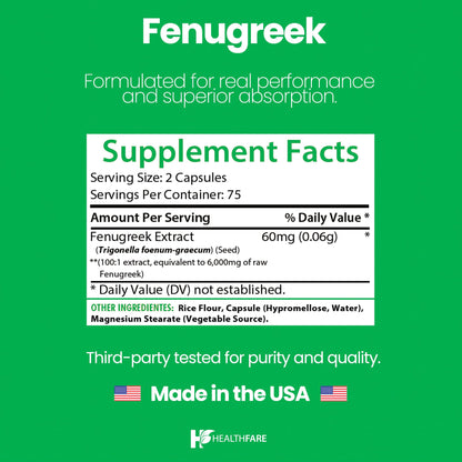 Healthfare Fenugreek Seed Extract 6000mg – 150 Vegan Capsules | Made in USA
