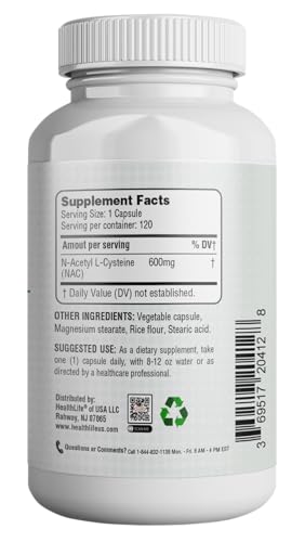 HealthLife NAC 600mg, 120 Capsules – Non-GMO, Gluten Free, 120 Servings