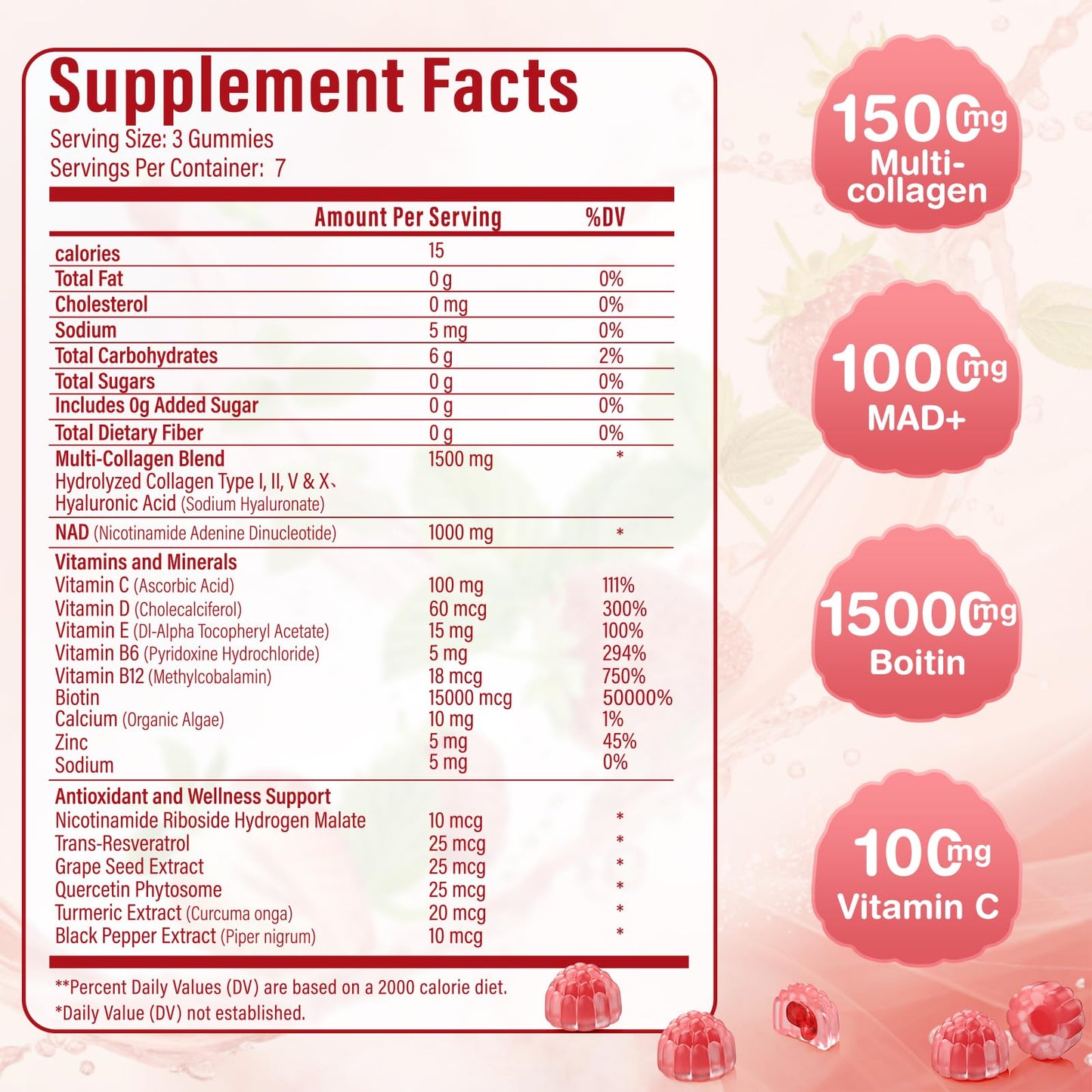 HealthSender Collagen Gummies – 1500mg Collagen, NAD 1000mg, Biotin 15000mcg