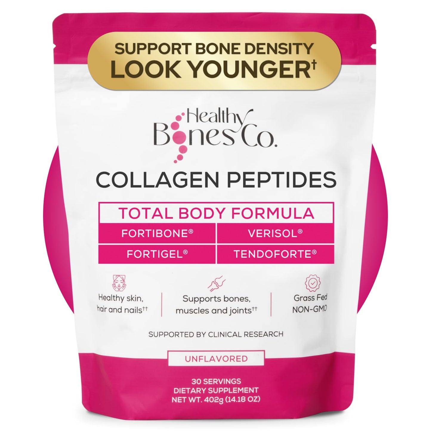 Healthy Bones Co. FORTIBONE Premium Bone Health Collagen Peptides with FORTIGEL, VERISOL & TENDOFORTE | 30 Servings
