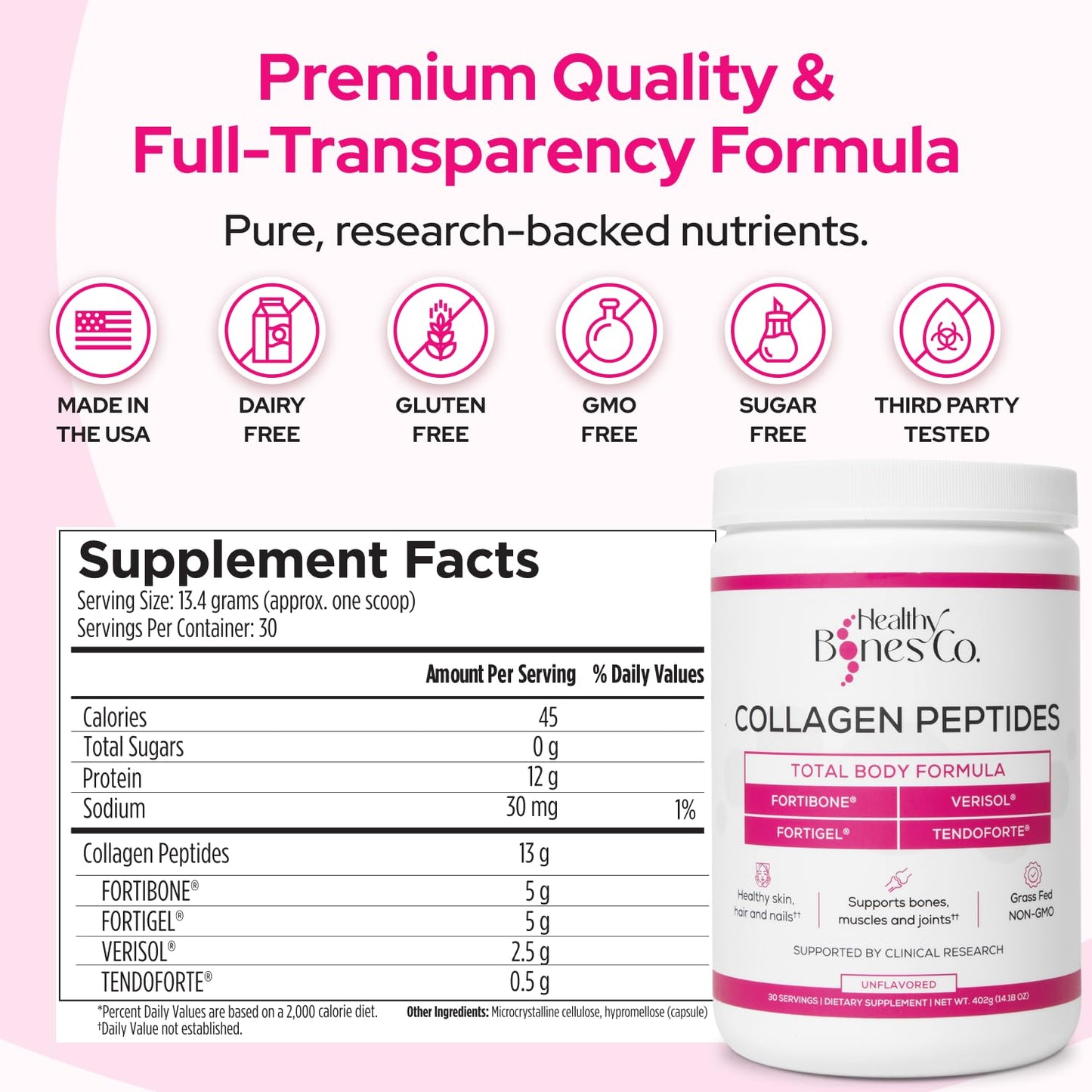 Healthy Bones Co. FORTIBONE Premium Bone Health Collagen Peptides