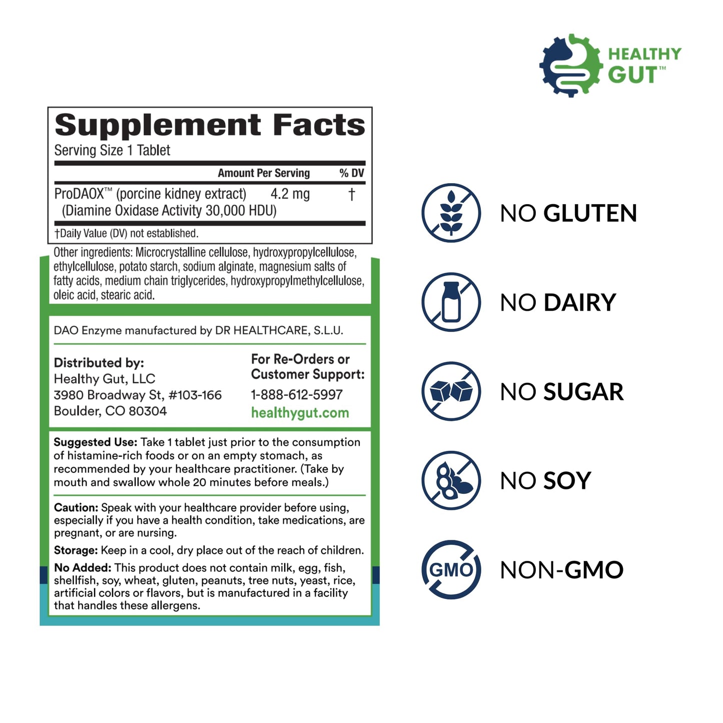 Healthy Gut HistaHarmony DAO Enzyme Supplement – 30,000 HDU, Delayed Release, 60 Servings