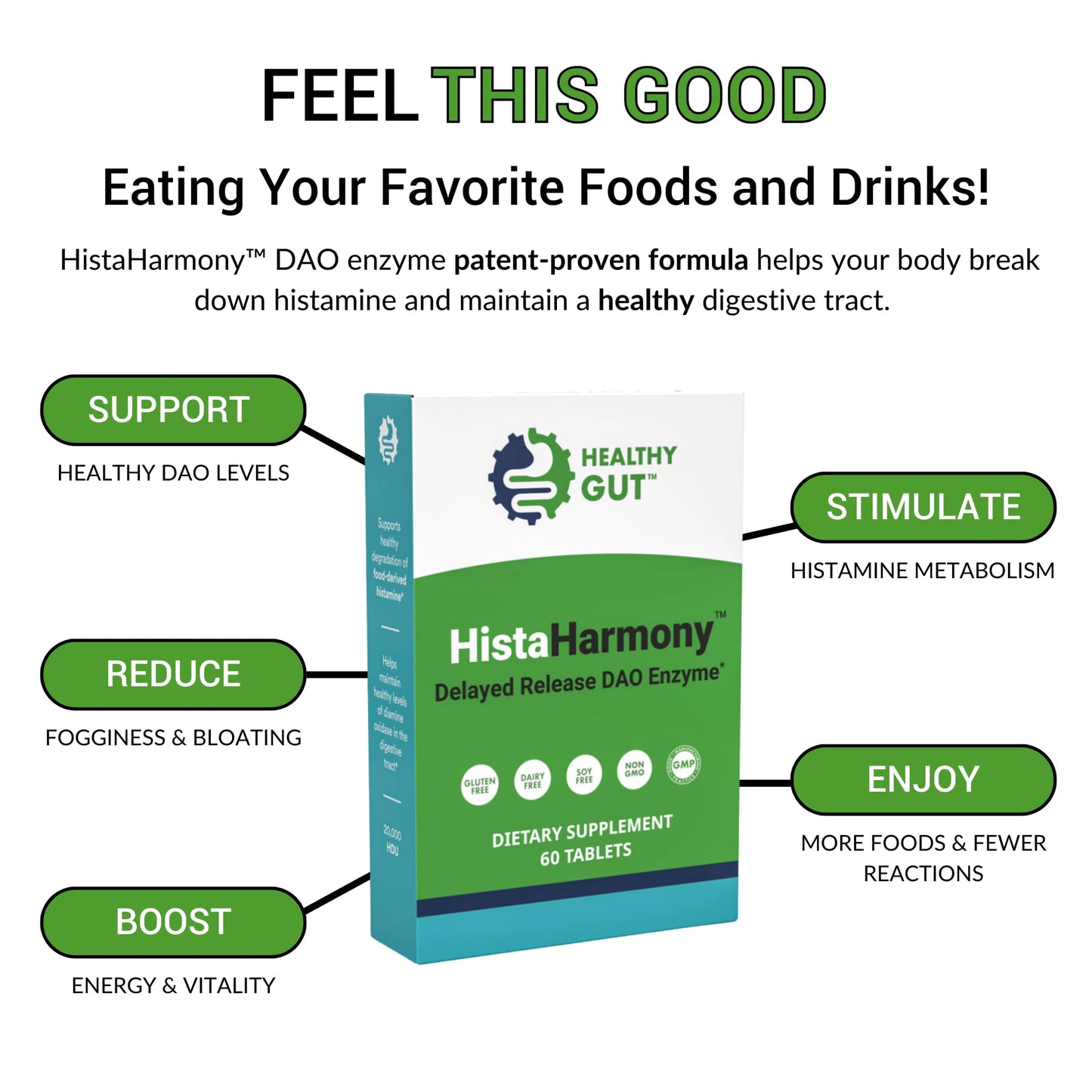 Healthy Gut HistaHarmony DAO Enzyme Supplement – 30,000 HDU, Delayed Release, 60 Servings
