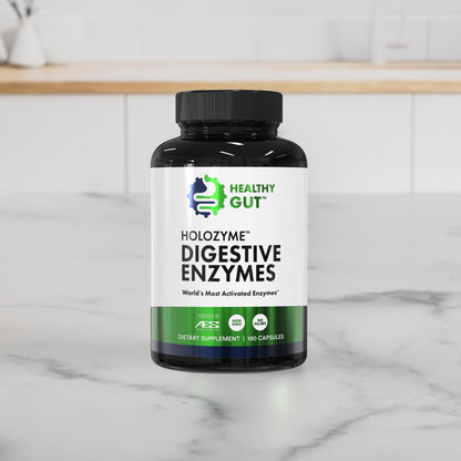 Healthy Gut HoloZyme Max Strength Digestive Enzymes | FODMAP Support with Inulinase, Amyloglucosidase & Invertase | 90 Servings