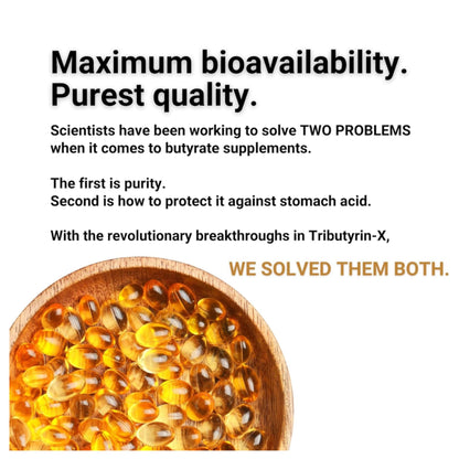 Healthy Gut Tributyrin-X | Most Bioavailable Butyrate Postbiotic for Gut Health & Leaky Gut Support | 99.9% Pure Odorless Softgels | 90 Softgels