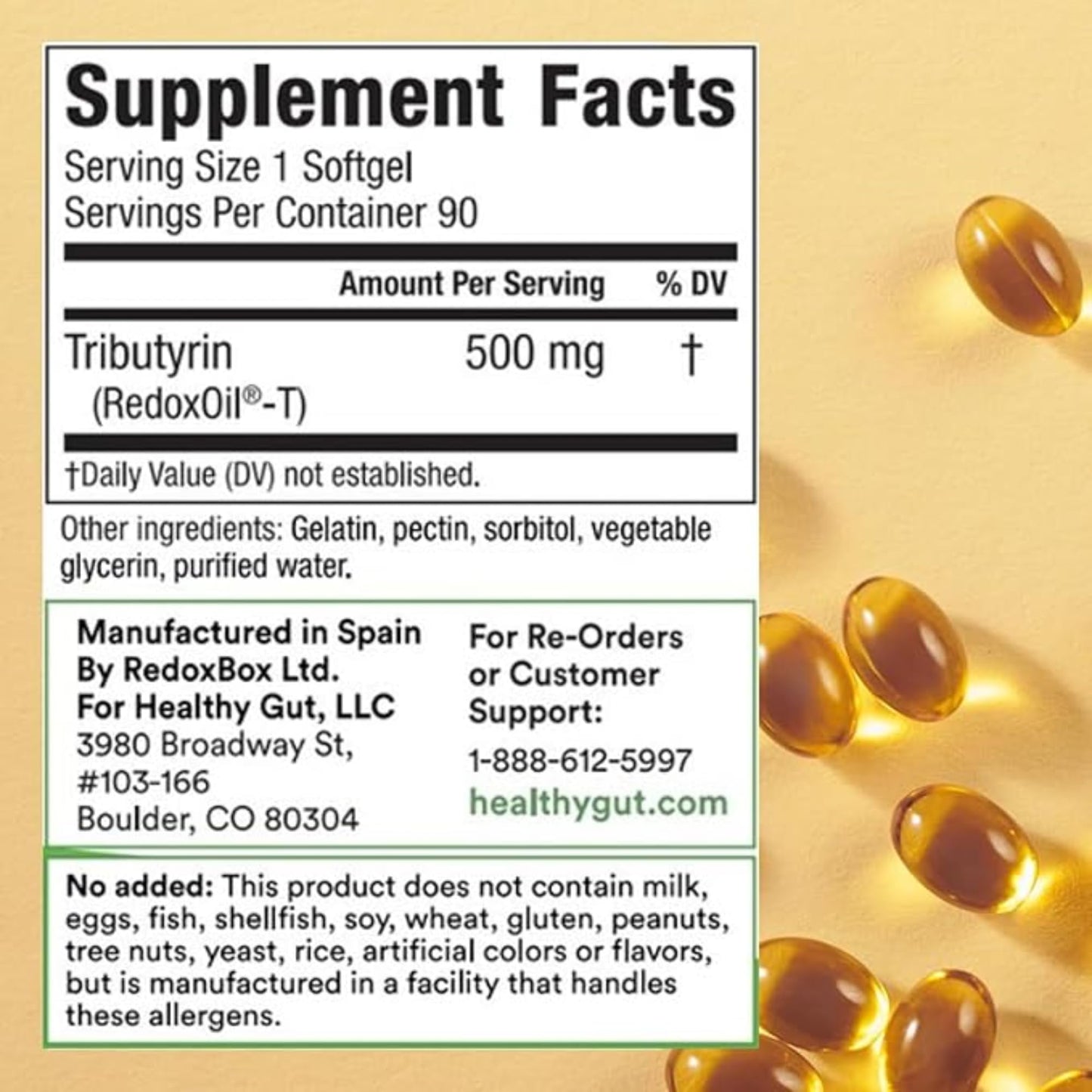 Healthy Gut Tributyrin-X | Most Bioavailable Butyrate Postbiotic for Gut Health & Leaky Gut Support | 99.9% Pure Odorless Softgels | 90 Softgels