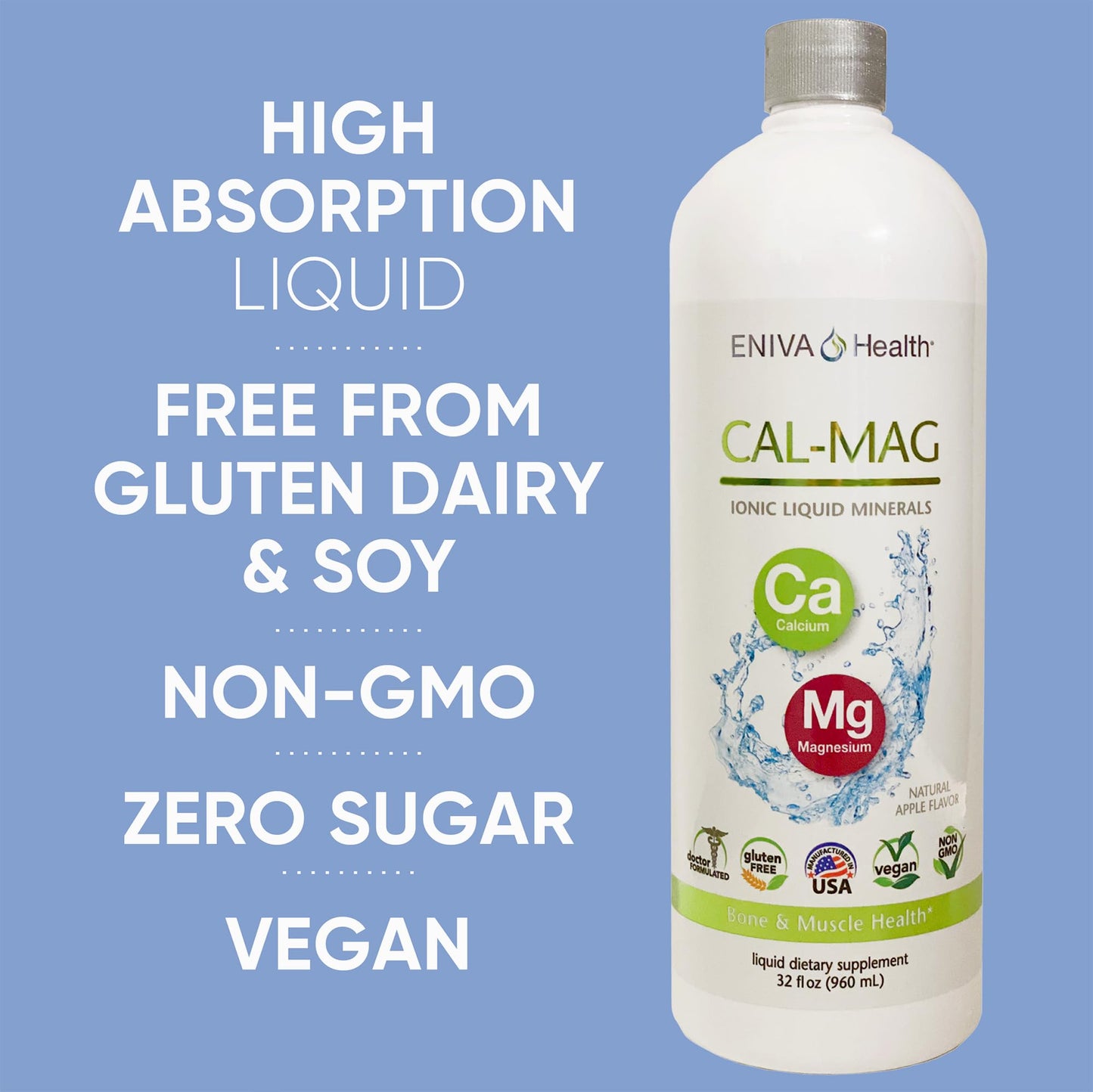 Liquid Ionic Calcium Magnesium Supplement (32oz) – Healthy Bones, Hair & Nails | Eniva Health