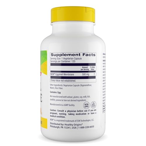 Healthy Origins Eggshell Membrane 500 mg (NEM) – Joint Support, Non-GMO, Gluten Free, 120 Veggie Caps
