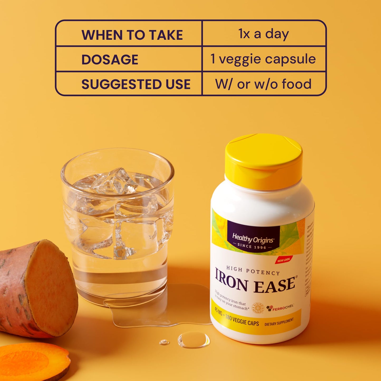 Healthy Origins Iron Ease 45 mg – Ferrochel Chelated Iron, Non-GMO, Vegan, 180 Veggie Caps