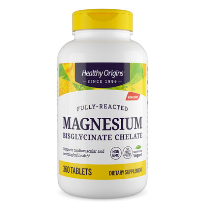 Healthy Origins Magnesium Bisglycinate Chelate – Non-GMO, Gluten Free, Vegan, Cardiovascular & Bone Support, 360 Tablets