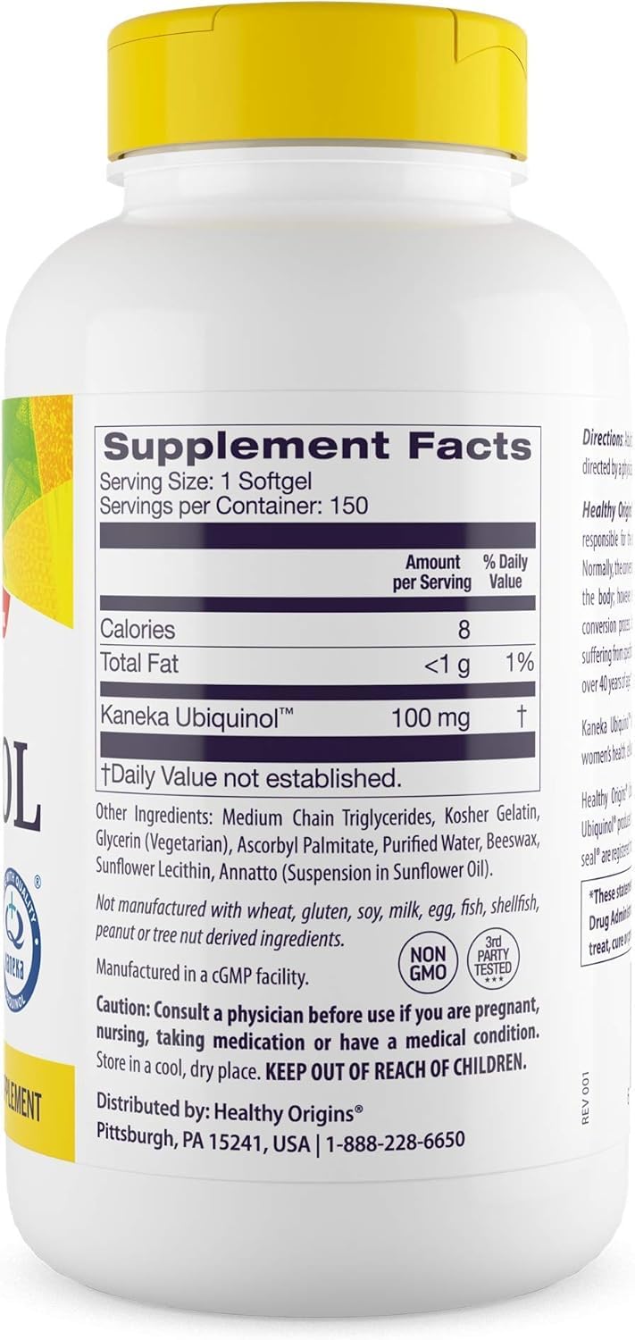 Healthy Origins Ubiquinol 100 mg – Kaneka QH, Non-GMO, Gluten Free, 150 Softgels