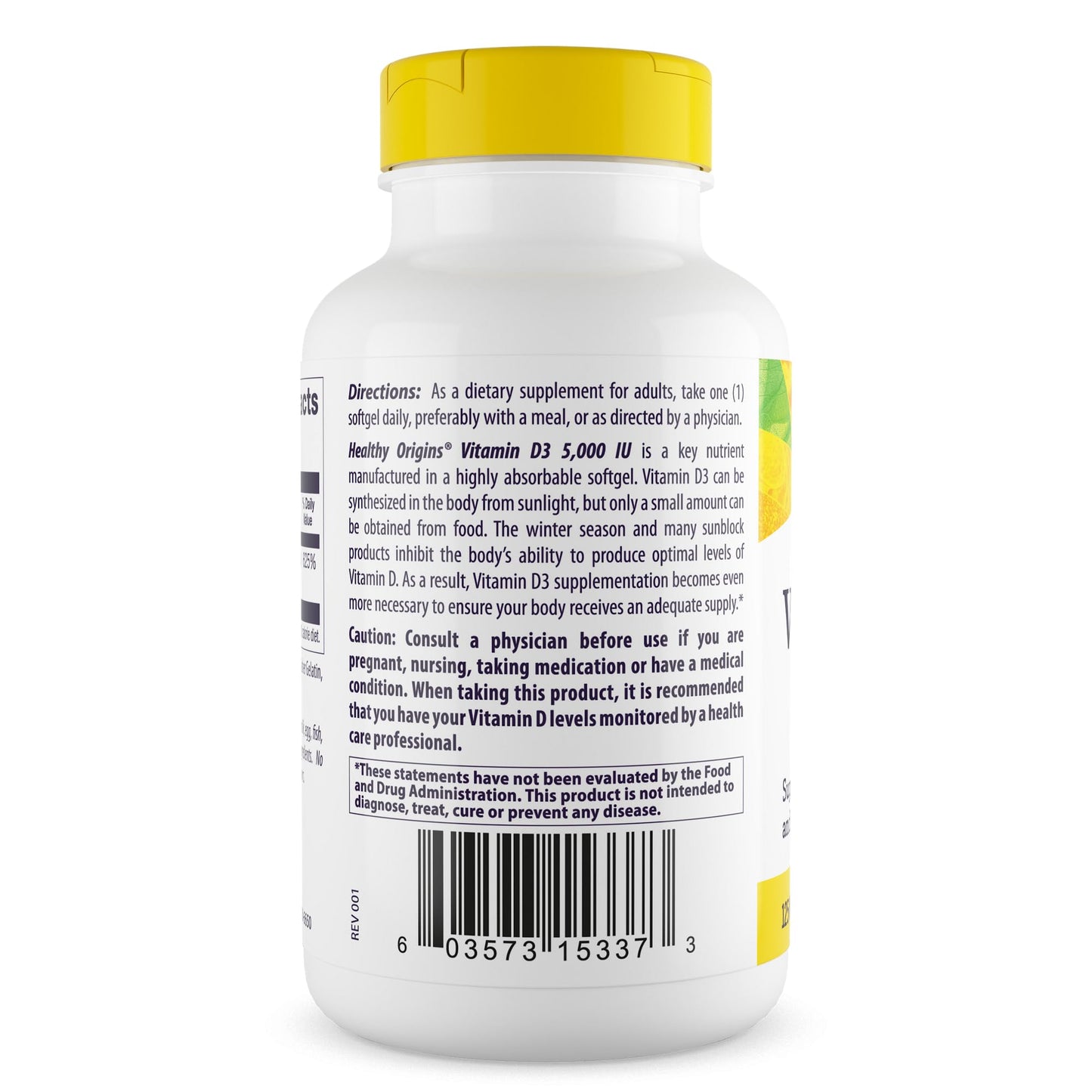 Healthy Origins Vitamin D3 (Lanolin) 5,000 IU Softgel – Bone Health & Immune Support | Gluten-Free, 360 Softgels