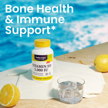 Healthy Origins Vitamin D3 (Lanolin) 5,000 IU Softgel – Bone Health & Immune Support | Gluten-Free, 360 Softgels