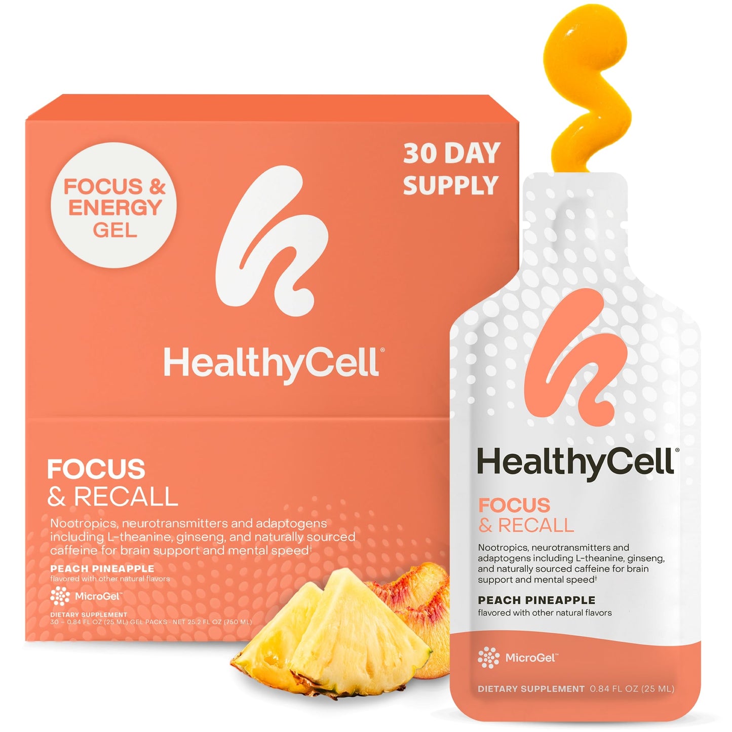 HealthyCell Focus & Recall | Daily Liquid Brain Supplement for Focus & Memory (30 Gel Packs)