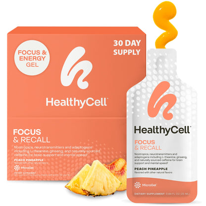 HealthyCell Focus & Recall | Daily Liquid Brain Supplement for Focus & Memory (30 Gel Packs)