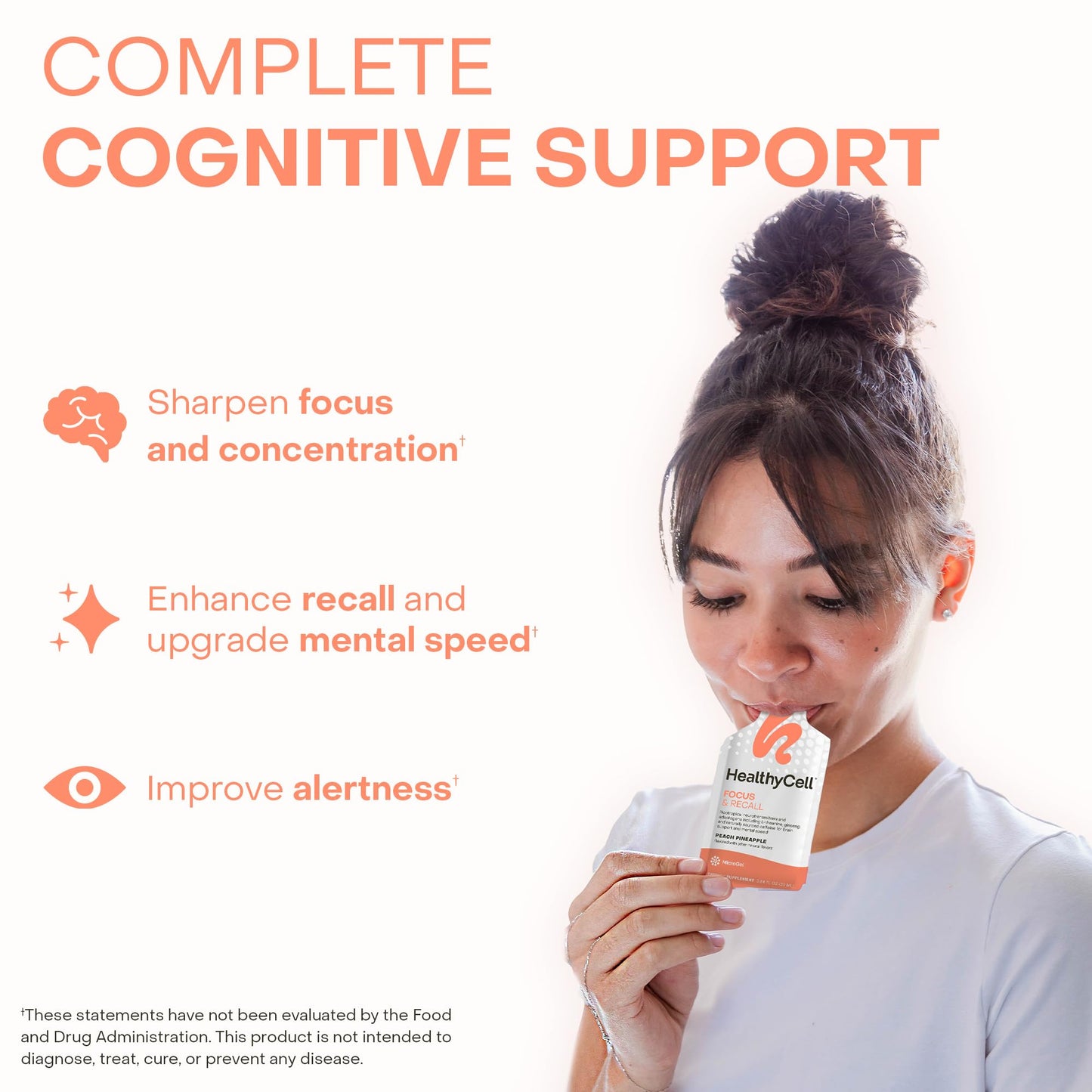 HealthyCell Focus & Recall | Daily Liquid Brain Supplement for Focus & Memory (30 Gel Packs)