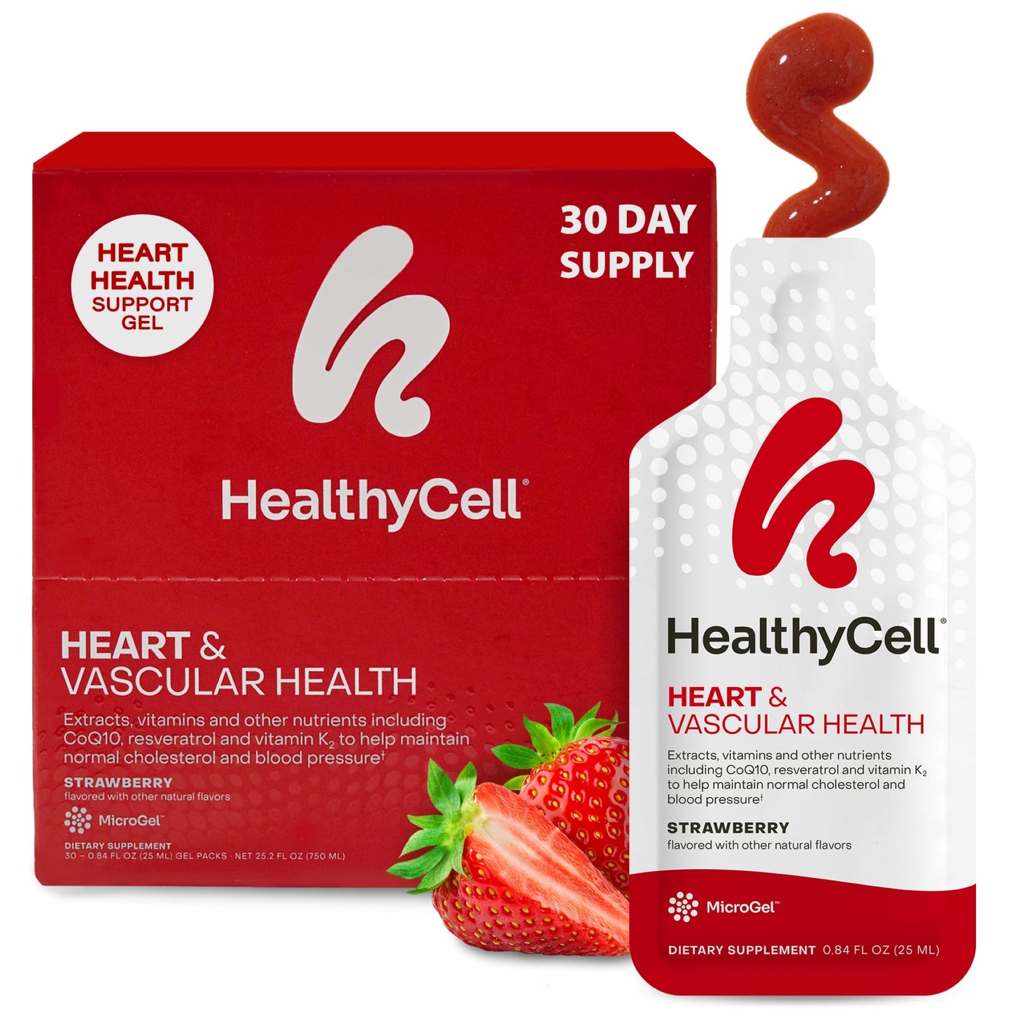 HealthyCell Heart & Vascular Health Daily Liquid Supplement – Beet Root, CoQ10, Resveratrol, Omega-3, Vitamin K2 | 30 Gel Packs