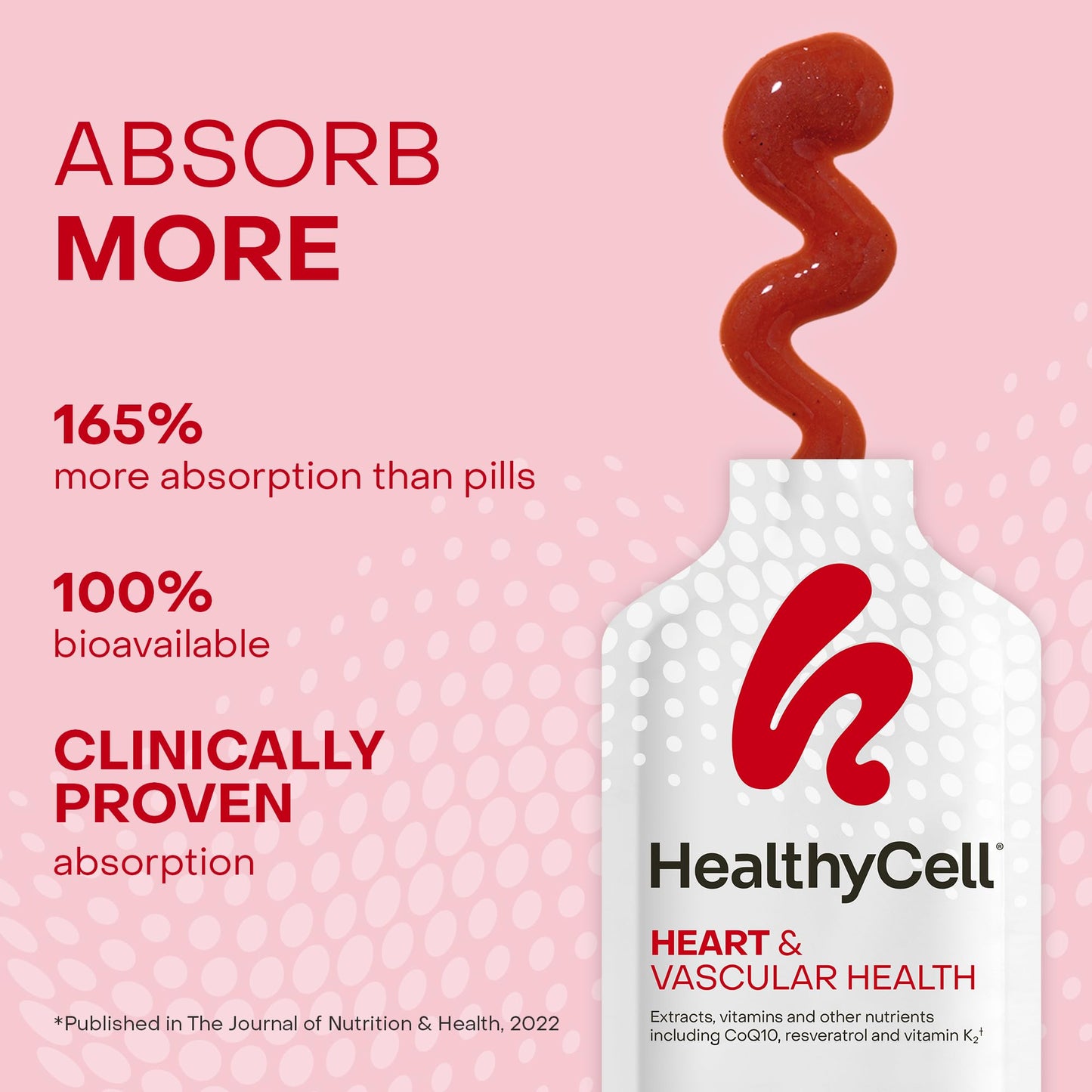 HealthyCell Heart & Vascular Health Daily Liquid Supplement – Beet Root, CoQ10, Resveratrol, Omega-3, Vitamin K2 | 30 Gel Packs