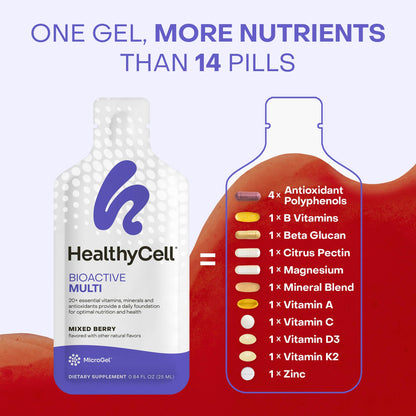 HealthyCell Bioactive Daily Liquid Multivitamin for Men & Women – 20+ Vitamins, Minerals & Antioxidants in 30 Gel Packs