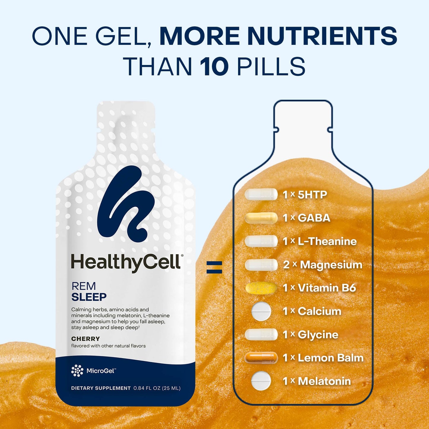 HealthyCell REM Sleep Aid – Extra-Strength Liquid Gel Sleep Support for Adults | Melatonin, Magnesium, L-Theanine, GABA, Cherry Flavor, 30 Gel Packs