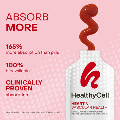 HealthyCell Heart & Vascular Health Daily Liquid Supplement – Beet Root, CoQ10, Resveratrol, Omega-3, Vitamin K2 | 30 Gel Packs