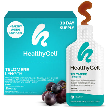 HealthyCell Telomere Length Supplement – AC-11, Astragalus & Resveratrol | 30 Grape Gel Packs