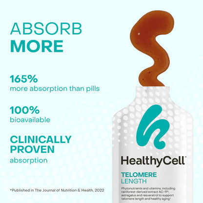 HealthyCell Telomere Length Supplement – AC-11, Astragalus & Resveratrol | 30 Grape Gel Packs