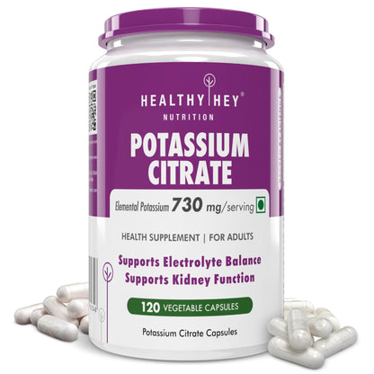 HealthyHey Potassium Citrate 730mg – 120 Vegetable Capsules (Pack of 1)