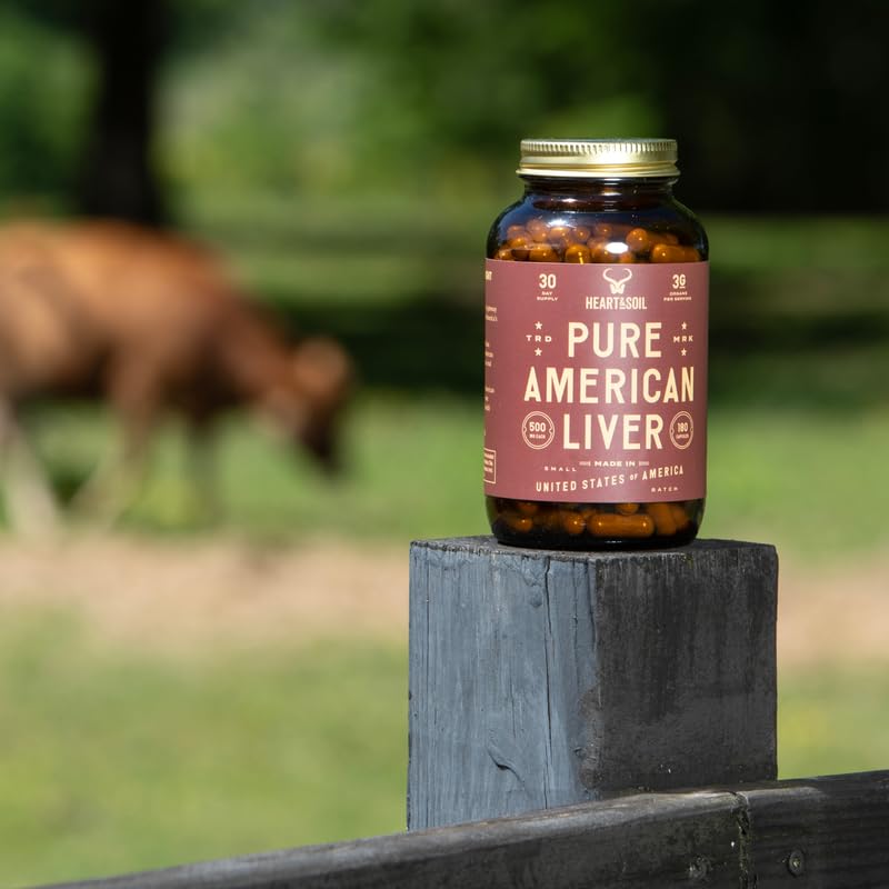 HEART & SOIL Beef Liver Capsules – 3000mg, Grass-Fed, 180 Capsules, Made in USA