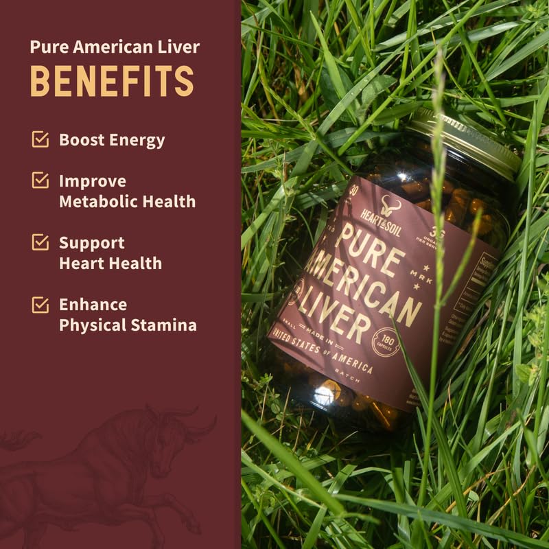 HEART & SOIL Beef Liver Capsules – 3000mg, Grass-Fed, 180 Capsules, Made in USA