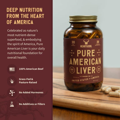 HEART & SOIL Beef Liver Capsules – 3000mg, Grass-Fed, 180 Capsules, Made in USA