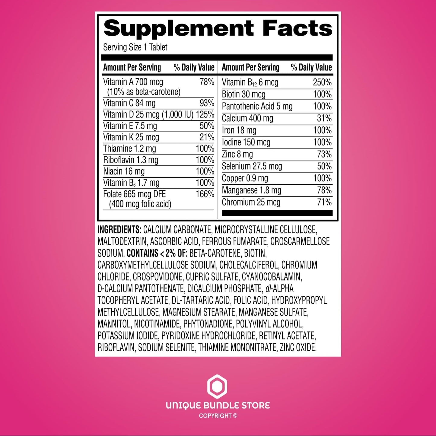 Unique Bundle Store: Women's Multivitamin One Daily – 100 Tablets